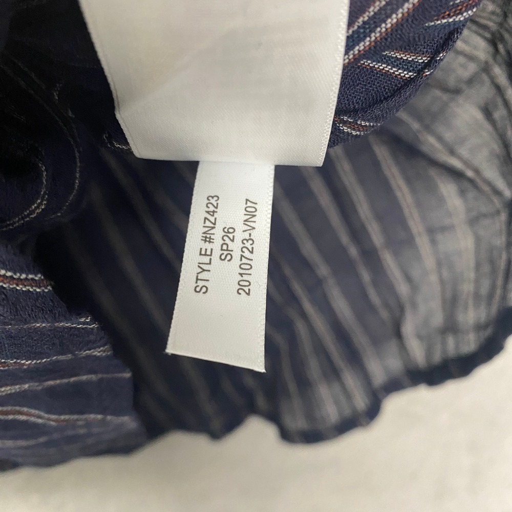 Madewell Top Womens XL Shirred Crewneck Button Up Dark Blue Red Stripe NZ423 - Picture 9 of 11